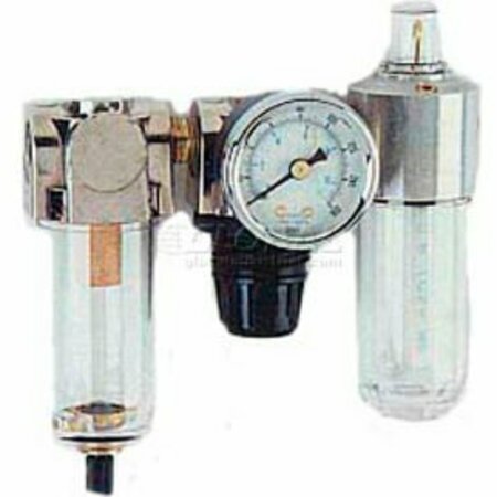 ARROW PNEUMATICS Arrow 1/8" Mini F/R & Lubricator 7621, Gauge, Poly Bowl, Manual 7621